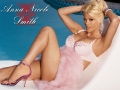 Anna Nicole Smith wearing pink lingerie