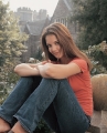 Katie Holmes posing by the castle