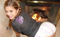 Teen Topanga showing ass by the fireplace