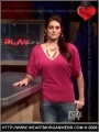 Morgan Webb on red blouse