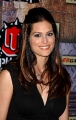 Morgan Webb wearing black hot dress